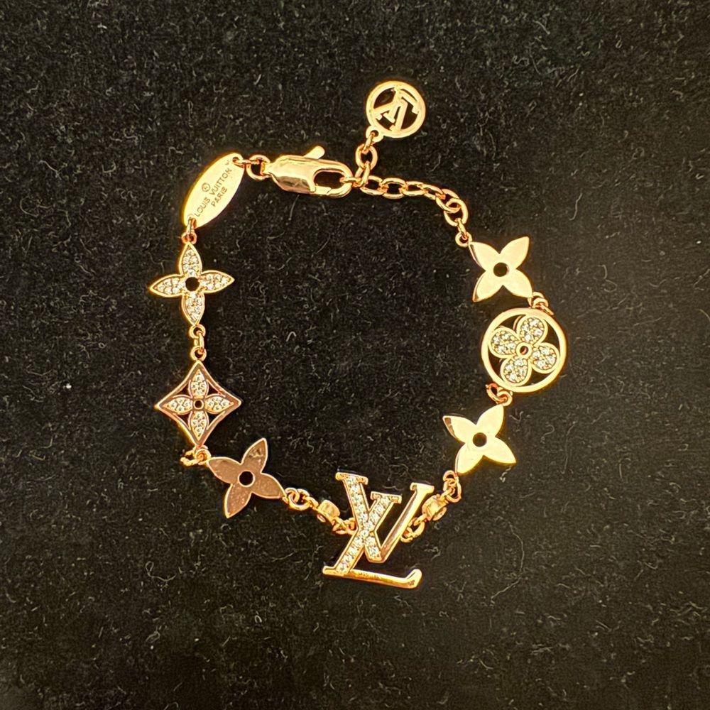 Louis Vuitton Rose Gold Monogram LV Floral Crystal Bracelet